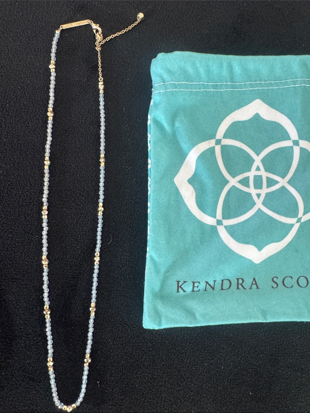 Kendra Scott Light Blue Beaded Necklace with Gold Accents